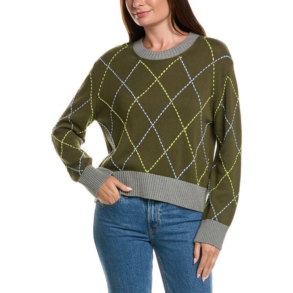 Wispr Womens  Contrast Diamond Stitch Crew Sweater, Brown